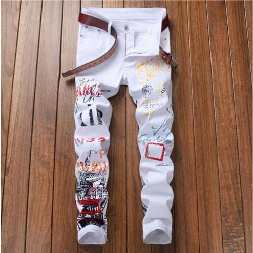 New Fashion 2021 Mens Color Printed Skinny Jeans Pantalon Hombre Design Nightclubs Singers Young Slim Pants Men Jeans