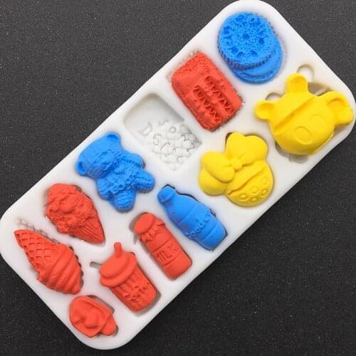 Wholesale 10 pcs Baby Bear Feeding Bottle Water Cup Silicone Sugarcraft Cupcake Baking Mold Fondant Cake Decorating Tools