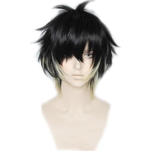 Anime Slow Damage Towa Cosplay Wig Men Short Black Yellow Heat Resistant Synthetic Hair Wigs