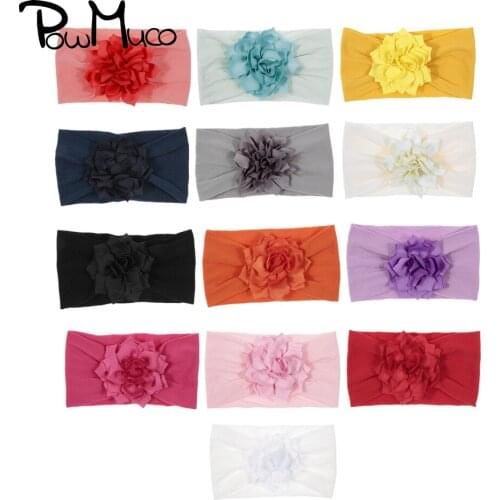 Powmuco 1 PCS 7 CM Lovely Handmade Lotus Newborn Elastic Headband Infant Soft Comfortable Nylon Hairband Kids Birthday Gifts
