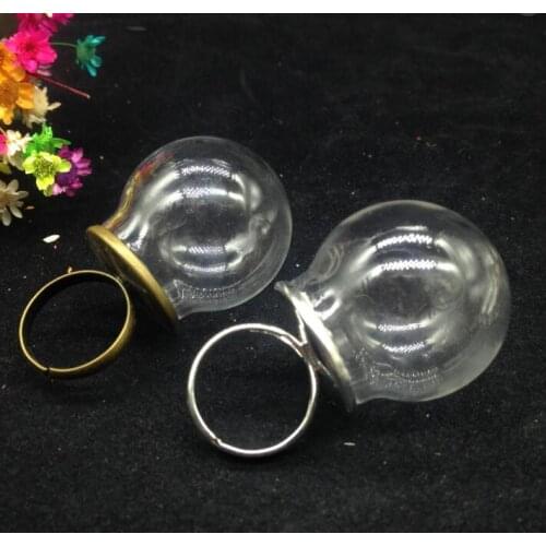 20sets/lot 30*20mm empty round Glass Bubble vial glass globe dome cover with DIY vials ring glass bottle bubble rings jewelry
