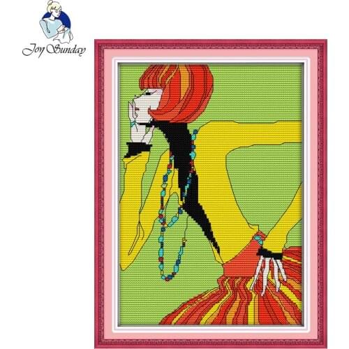 Joy sunday cartoon style Fashion girl dimensions needlepoint christmas stocking kits embroidery for girl room decoration