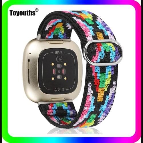 Toyouths Nylon Elastic Band for Fitbit Versa 3 Adjustable Watch Strap Women Scrunchie Nylon Loop Strap for Fitbit Sense Accesory