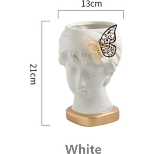 Retro Arts Art Sculpture Butterfly Girl Vase Abstract Greek Portrait Flower Pot Resin Vase Home Decor Flower Arrangement M15