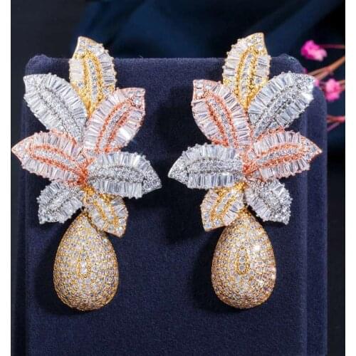 Luxury Women Drop Earrings with Piercings Big Flower Fashion Jewelry Office Lady Cubic Zirconia CZ LYE0278