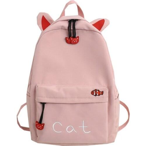 Cute Teenage girl bag female high school pink middle school students girls large capacity cute cat style backpack