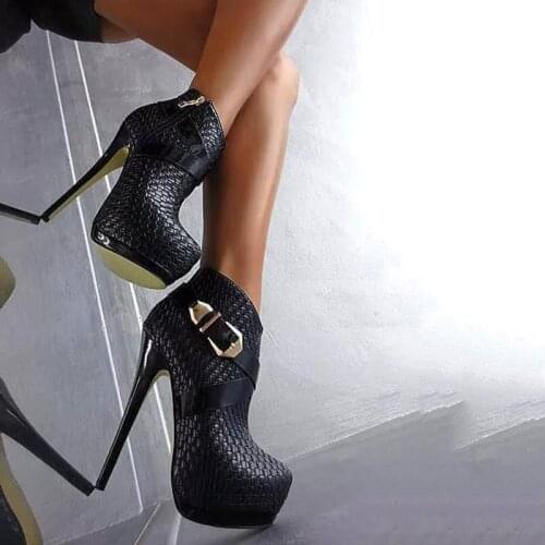 SHOFOO shoes,Womens shoes, round toe pumps, about 14.5 cm high heels, banquet shoes,buckle decoration. SIZE: 34-45