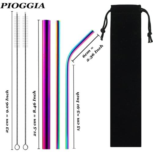 5pcs Eco Friendly Reusable Straw 304 Stainless Steel Straw Metal Smoothies Drinking Straws Set with Brush & Bag Wholesale