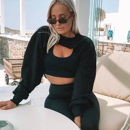 Autumn Short Sweatshirts Women Long Sleeve Solid Color Casual Fashion Crop Top Jacket Jumper Pullover Tops Clubwear Tank Top