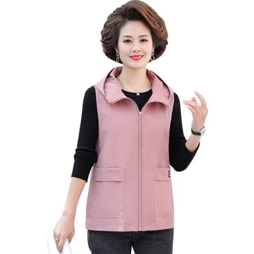 2021 Spring Autumn Retro Sleeveless Jacket Coat Fashion Women Hooded Zipper Casual Loose Femme Veste Waistcoat Outerwear