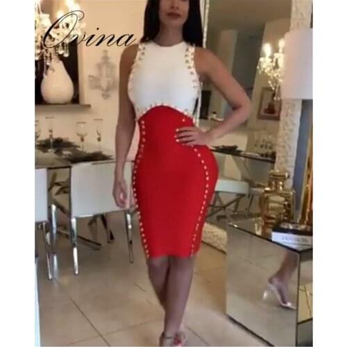 Rayon Sleeveless O Neck Button Patchwork Mini Bodycon Bodycon Bandage Dress Evening Party Dress