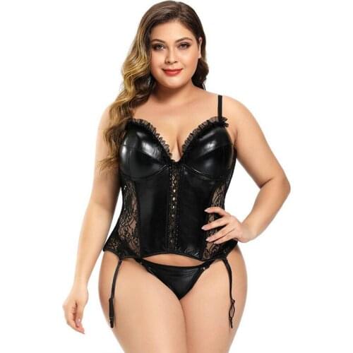 Womens Sexy Corset Lingerie Plus Size Hot Sexy Black Lace Bra Adjustable Straps Corset Top Female Slim Waist Bustier Corselet