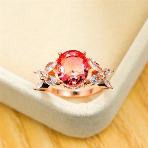 Vintag Female Rainbow Oval Crystal Ring Rose Gold Silver Color Wedding Rings For Women Cute Butterfly Zircon Engagement Ring