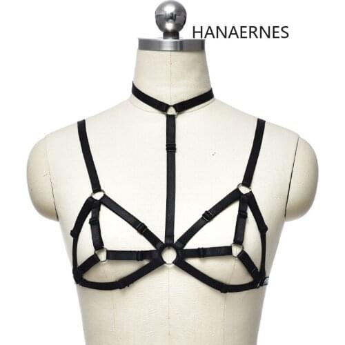 Women Sexy Black Gothic Lingerie Elastic Cage Harness Bra Bandage Lingerie Strappy Halter Bra Bustier Harness Tops Lingerie
