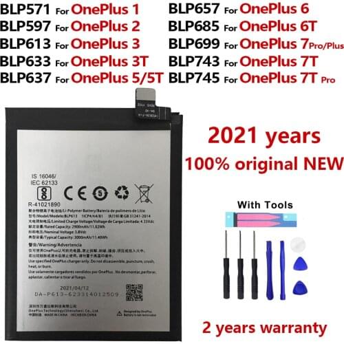 100% Original For Oneplus one 1+ For OnePlus 1 2 3 1+3 One Plus 3 3T 5 5T 6 6T 7 7T Pro 7 Plus Mobile Phone Battery With Tools