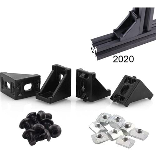 4/10 Sets 2 Hole 2020 Corner Bracket Right Angle 20Series Aluminum Brackets with Screws Nuts for Extrusion Profile with Slot 6mm