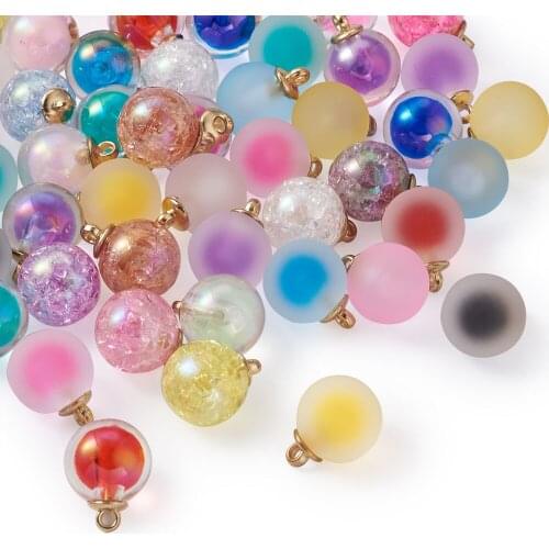 56Pcs Acrylic Ball Pendant Charms Colorful Transparent Frosted Crackle Dangle Beads 20mm for Bracelets Necklaces Jewelry Making