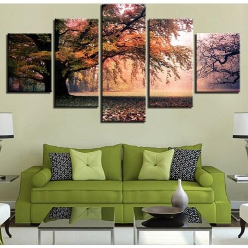5d diy Diamond painting full square round drills Fall Trees Group diamond mosaic Embroidery rhinestone art 5 panel wall stickers