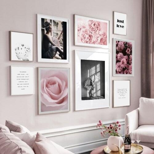 Angel Ballerina In Window Pink Flower Rose Quotes Wall Art Prints Canvas Painting Nordic Poster Decor Pictures For Living Room