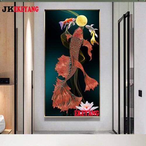 Large 5D Diy diamond painting Koi fish and lotus Diamond Mosaic Rhinestone Embroidery cross stitch Y4240