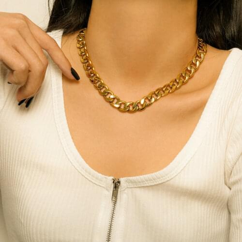 12mm Width 18K Gold Plated Stainless Steel Cuban Chain Necklace For Women Men Punk Style Chunky Miami Jewelry