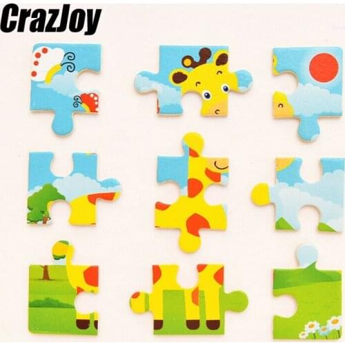 9pcs Mini Cute Wooden IQ Puzzle Children Animals Cartoon Gift For Kid Educational Learning Games Jigsaw Educational Wood Toys