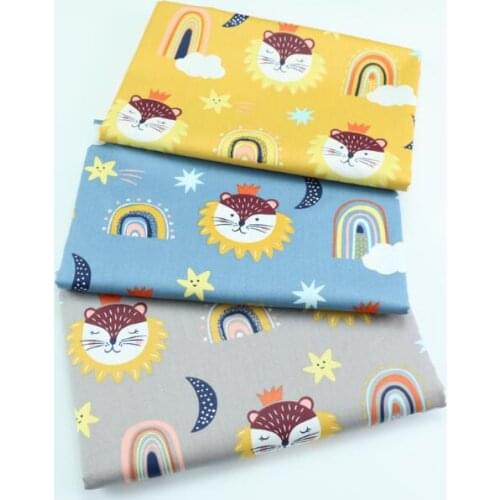 50*160 CM Ins Cartoon Lion Rainbow Printed Cotton Fabric Handmade Materials Baby Kids Quilting Bedding Set Home Textile Making
