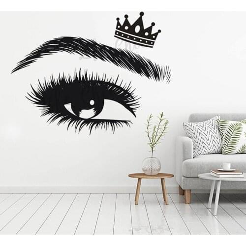 Beauty Eyes With Crown Wall Stickers Eyelash Eyebrows Vinyl Decals Art Beauty Salon Decorative Sticker Eyelashes Murals Poster