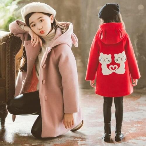 Cat Jacket Winter Spring Coat Outerwear Top Children Clothes School Kids Costume Teenage Girl Clothing Woolen Cloth High Quality