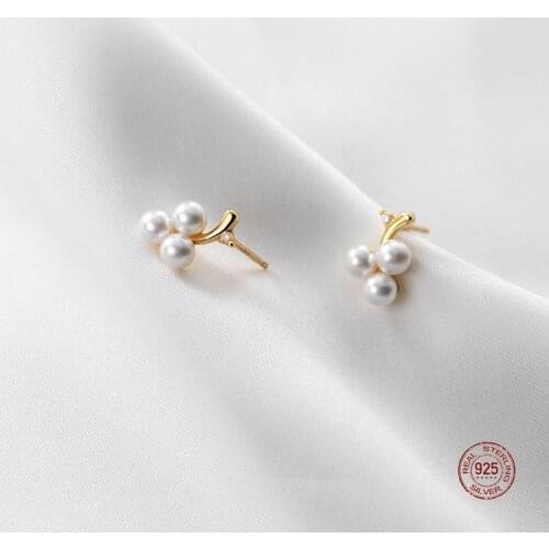 LKO 925 Sterling Silver Sweet Cute Pearl Grape Fruits Modelling Stud Earrings Gifs For Women Bride Wedding Jewelry Accessories