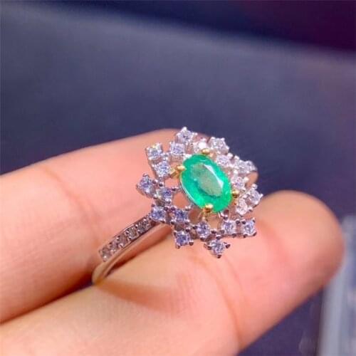 Jewelry Natural Emerald Ring for Engagement 4*6mm SI Grade Emerald Silver Ring Fashion Gemstone Engagement Ring