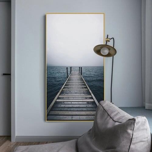 Sea Landscape Canvas Poster Nordic Coastal Bridge Wall Art Print Seascape Painting Decoration Pictures Scandinavian Home Decor