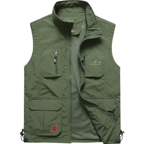 Mens Summer Mesh Casual Multi Pocket Vest Outdoor Fishing Thin Vest Zipper Sleeveless Photographer Hiking Reporter Waistcoat