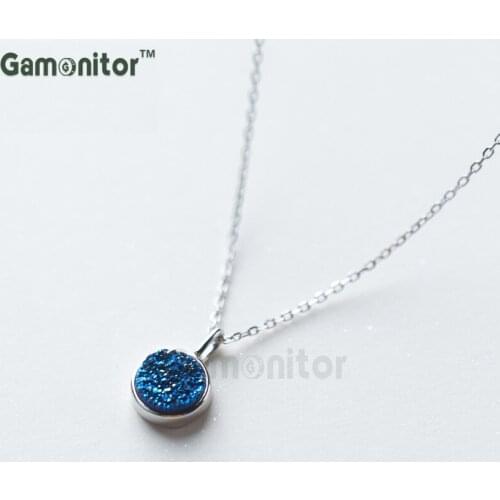2017 New 925 Sterling Silver Pendant Necklace Blue Stone Crystal Short Clavicle Chain Necklace For Women Girls Wedding