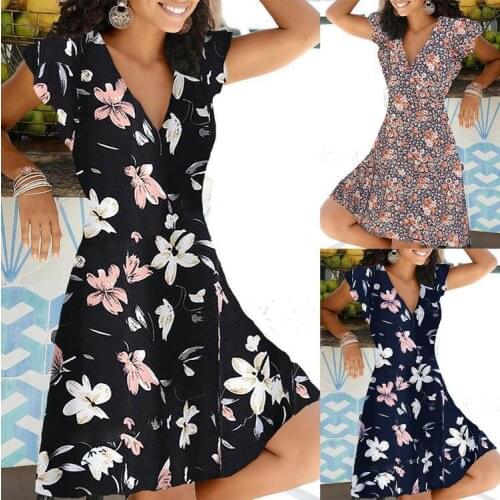 New Summer V Neck Floral Print Party Dress Women Vintage Sleeveless Tank Mini Dresses Summer Loose Plus Size A-Line Dress 2021