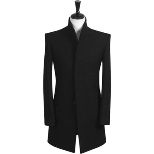Single-breasted woolen coat men trench coats long sleeves overcoat mens cashmere coat casaco masculino black stand collar 9XL