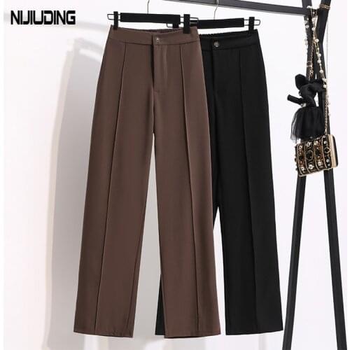 Autumn High Waist Wide Leg Pants Women Loose Elasitc Waist Suits Pant Female Solid Plus Size S-5XL Split Long Trousers Pantlaton