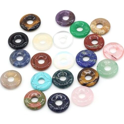 Natural Stone Pendants Oblate Center Hole Agates Crystals Amethysts Opal Turquoises Charms For Jewelry Making Necklace Bracelet