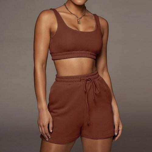 Casual Solid Sportswear 2 Two Piece Sets Women 2021 Crop Top Drawstring Shorts Matching Suits Summer Athleisure Outfits