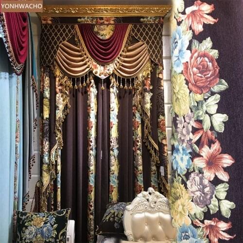Custom curtain Luxury American country retro thick chenille jacquard purple cloth blackout curtain valance tulle panel C662