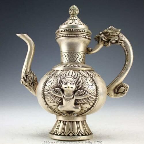 Oriental Vintage Handwork Silver Copper Dragon Teapot