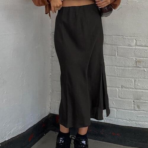 Women Pencil Skirt 2021 Spring Autumn Fashion Solid Color High Waist Slit Hem Long Skirt Lady Sexy Vintage Thick Office Skirts