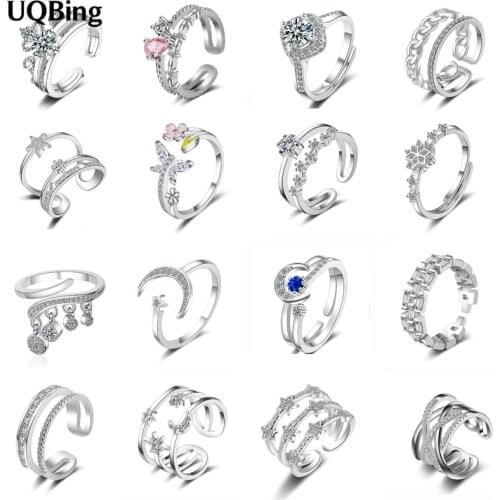 2020 New Luxury 925 Sterling Silver CZ Zircon Double Layer/Moon /Tassel Wedding Rings For Women Engagement Wholesale Jewelry