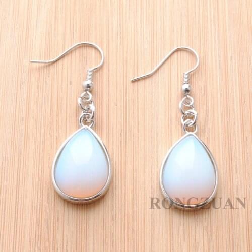 Women Drop Earrings Natural White Opal Gem Stone Teardrop Bead Reiki Healing Earrings Bohemian Jewelry TR3182