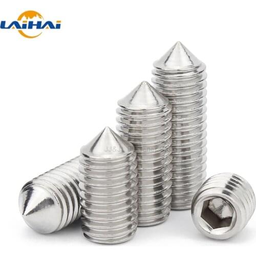 1/50pcs M5 M6 M8 M10 M12 M16 DIN914 304 stainless steel Hex Hexagon Socket Cone Point Grub Set Screw Allen Head Tapered End Bolt