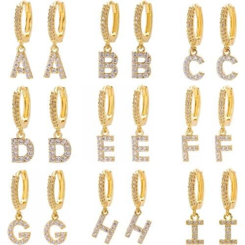 1Pairs Cubic Zircon Initial A-Z Letter Huggies Clip Earrings Dainty Alphabet CZ Round Dangle Clip Earrings For Women Jewelry