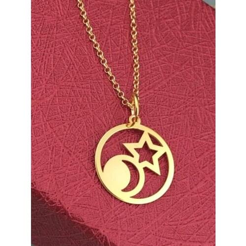 10PCS Star Moon and Sun in Circle Round Necklace Minimalist Geometric Galaxy Sailor Crescent Half Moon Eclipse Chain Necklaces