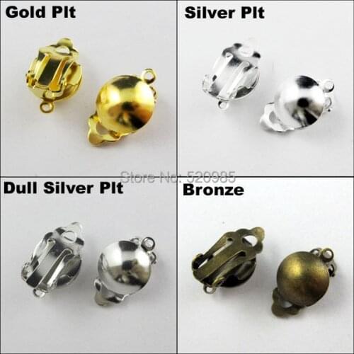 10Pc 12x20mm Round Ball Pad Clip On Earring findings Gold,Silver,Bronze,Dull Silver Plt FEH06