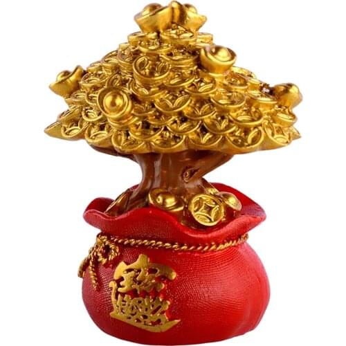 2xMoney Tree Feng Shui Ornaments Table Top Lucky Tree Home Office Decor Style 1