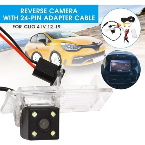 4 LED Car Rear View Camera 170 Degree Parking Reverse Camera with 24Pin Adapter Cable for Renault Clio 4 IV 2012-2019